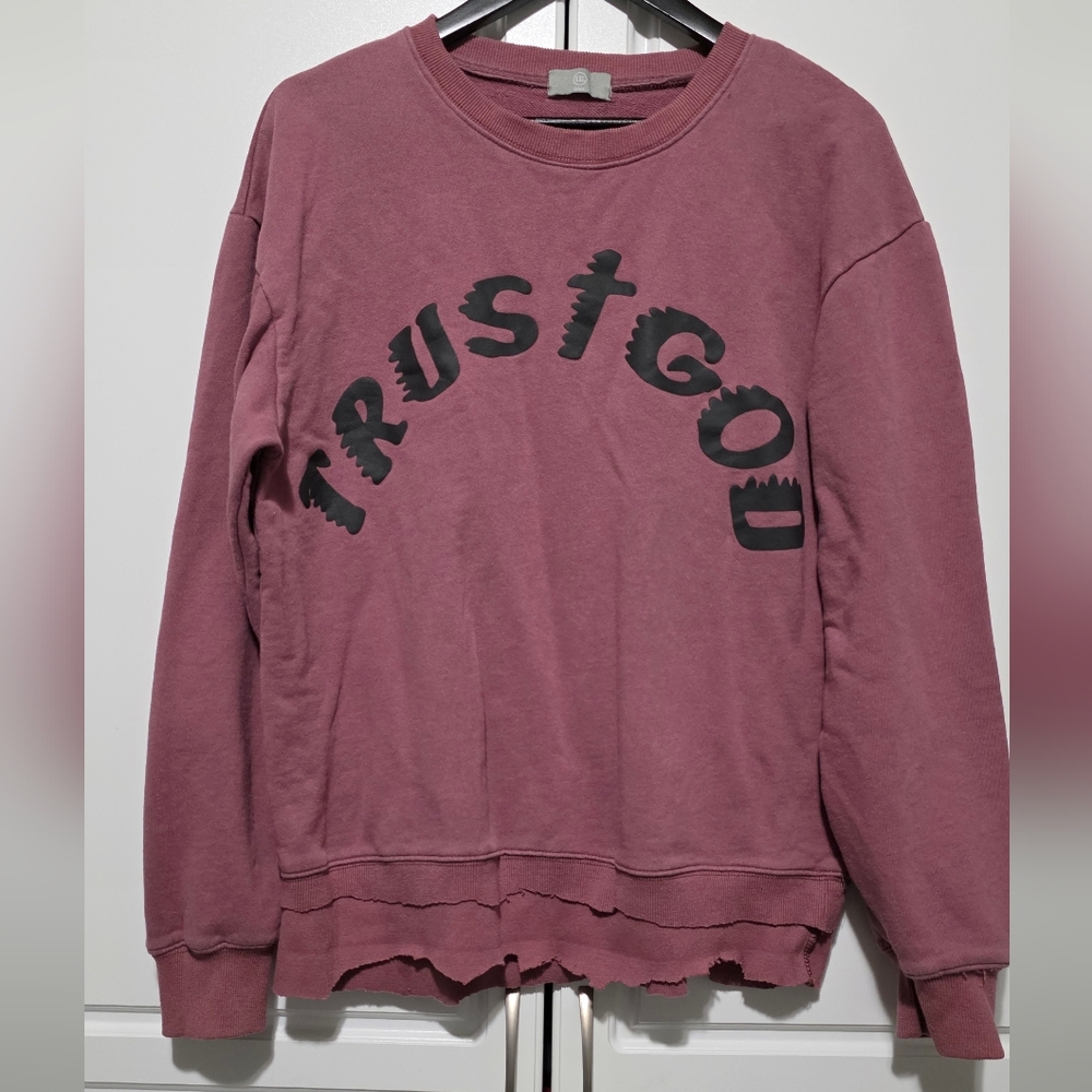 HBAT Kanye West Sunday Service Trust God Sweatshirt Pink Distressed Raw Hem - Picture 16 of 16